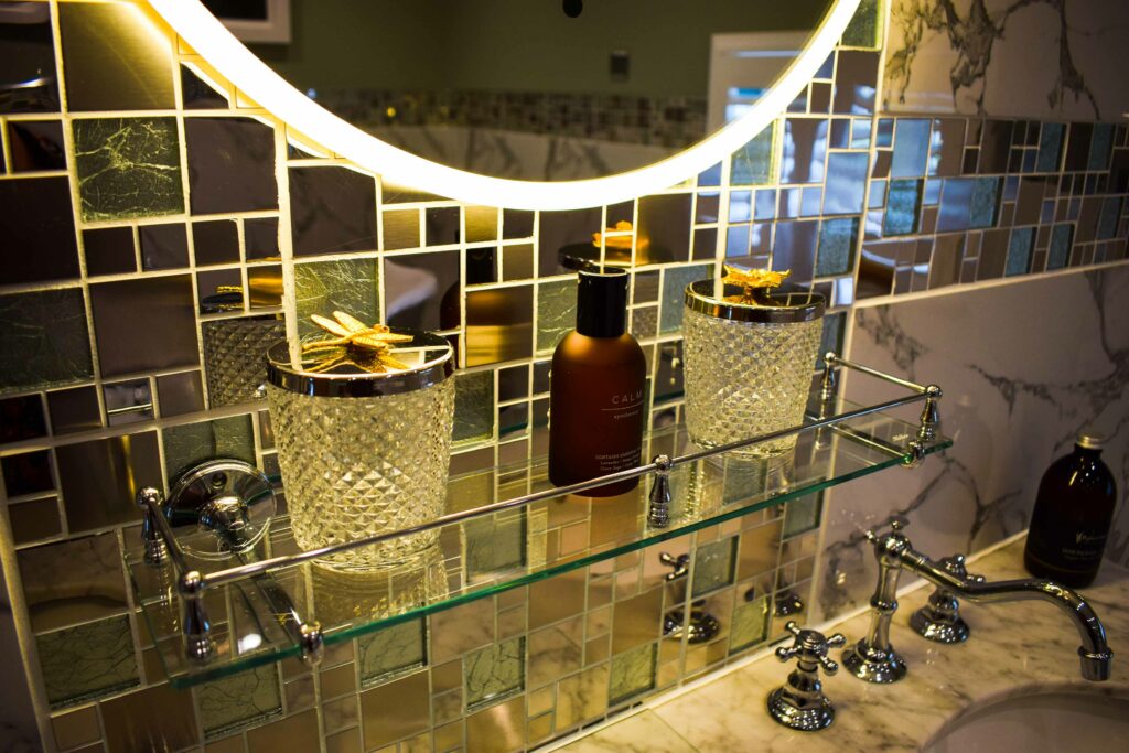 The gorgeous vanity area in our Skyfall bathroom