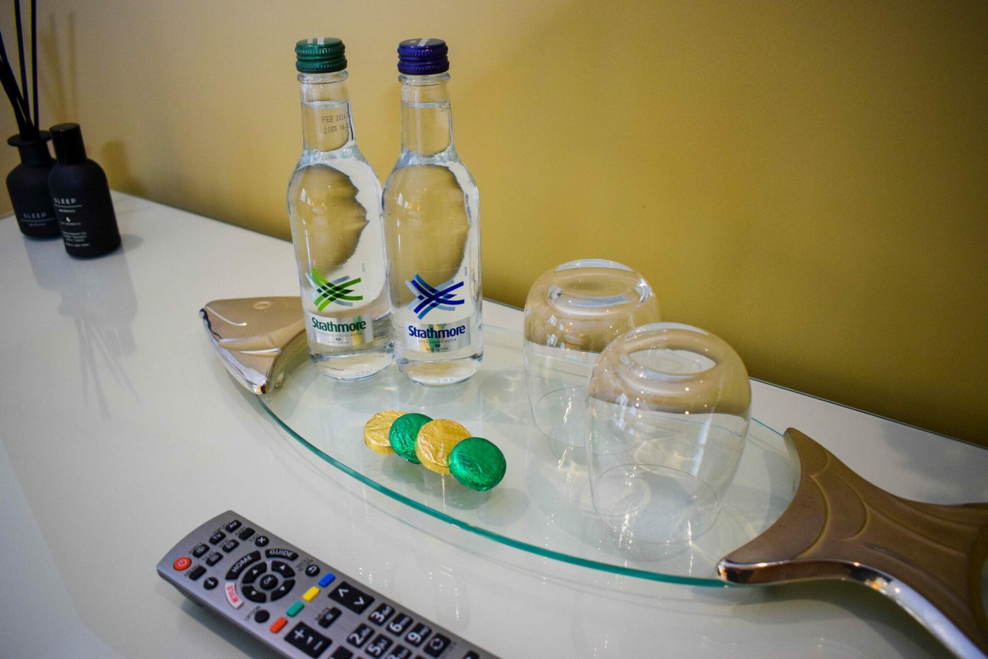 Thoughtful little touches are dotted around each of our Hideaways like bottled Scottish water and tasty treats
