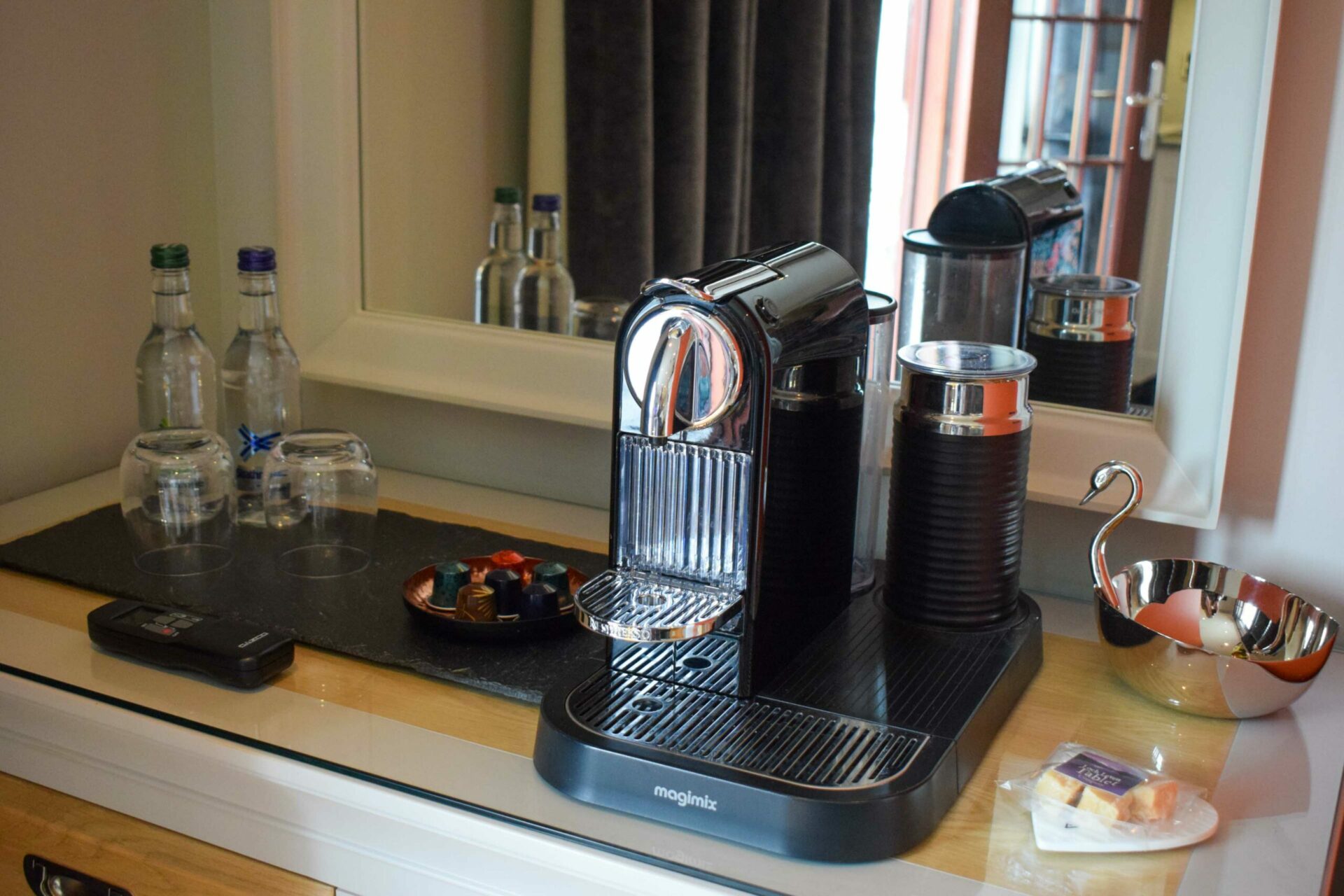 Nespresso Coffee Machine with complimentary coffee pods in our Allanbreck Studio Hideaway, near Glencoe