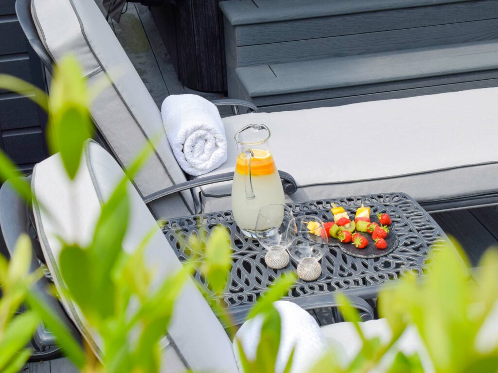 Little Fox Lodge has a beautiful sun-deck area with loungers for relaxing during sunny days